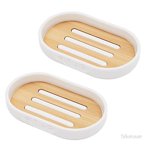 AMARE 2 pack vit tvålhållare med bambu 4251083915989