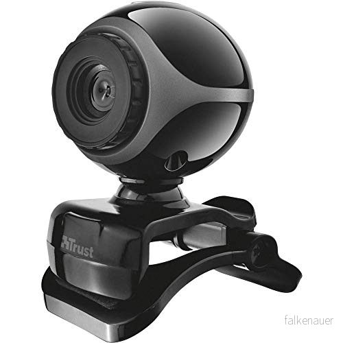 Trust Exis webbkamera med mikrofon och smart stativ, videokamera, USB plug and play, för videosamtal, Skype, Teams, Zoom, PC, dator, bärbar dator svart 8713439170030