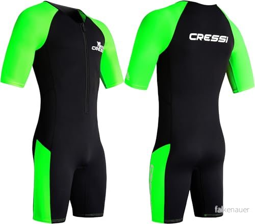 CRESSI Tiburon man kort våtdräkt svart/fluo lime 2 mm L/4 herr neopren och elastan våtdräkt, YKK dragkedja fram lime, 8022983257921