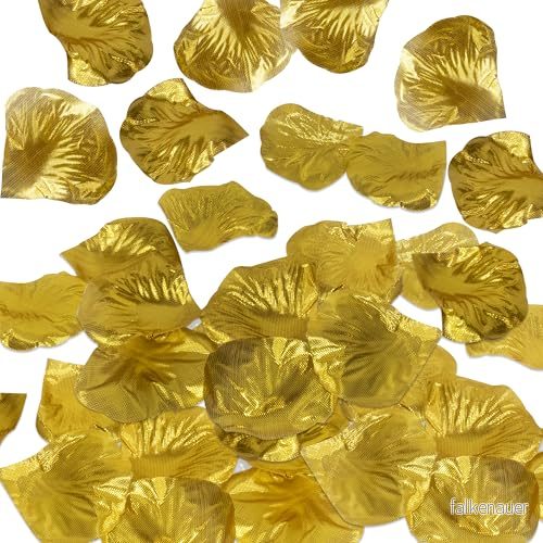 Decoraparty 100 st gyllene rosenblad elegant bordsdekoration i guld för fest, bröllop, årsdag, firande, sovrum, falska, rosblad diameter 5 cm 8056249831891