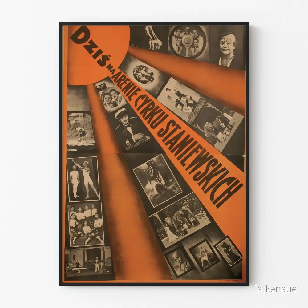 Vintageaffisch av Staniewski-cirkusen i orange och svart