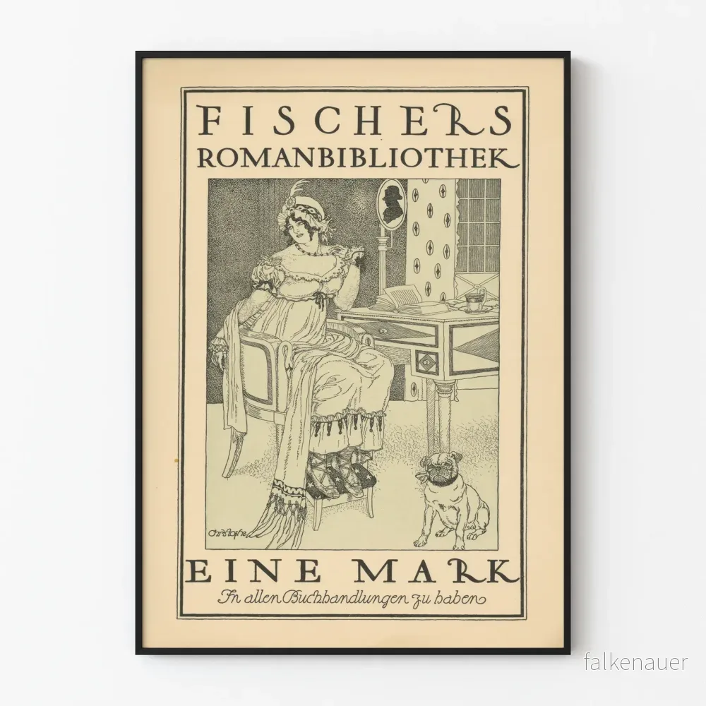 Vintageaffisch Fischer's Romanbibliotek för väggdekoration
