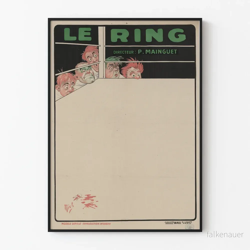 Vintageposter Le Ring, humoristisk illustration av boxningspublik