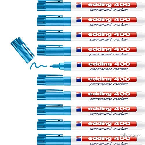 edding 400 permanent markör ljusblå 10 pennor fin rund spets 1 mm vattentät, snabbtorkande, smutssäkra för kartong, plast, trä, metall, glas och tyg 4004764442850