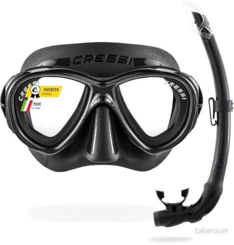 Cressi Samoa Combo Set Mask + Snorkel Mexico för Dykning och Snorkelling, Svart/Svart, en Storlek, Unisex Vuxen 8022983222349