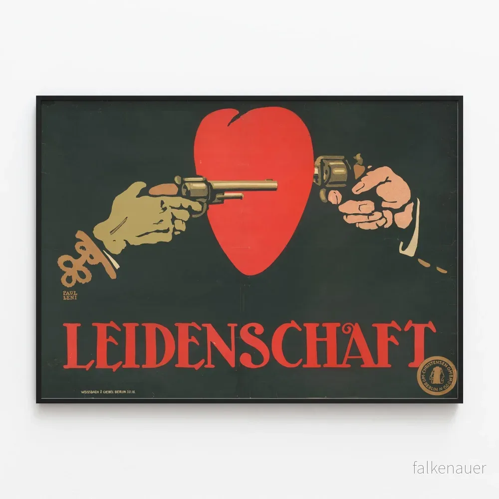 Vintage dekorativ poster med hjärta och revolvrar - Leidenschâft