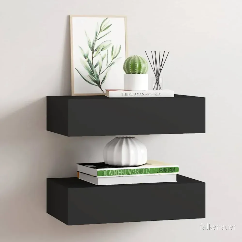 VidaXL Väggmonterade lådor svart 2 st 40x23,5x10 cm MDF 8720286418697