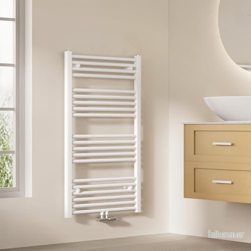 EMKE Badrumselement handdukstork, handduksvärmare 600 x 1 000 mm 498 watt vit för vatten mittanslutning 7445601477432