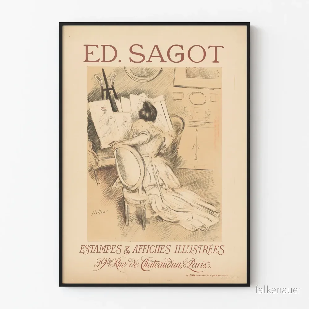 Gammal poster för väggdekoration Ed. Sagot Etchings & Illustrerade posters