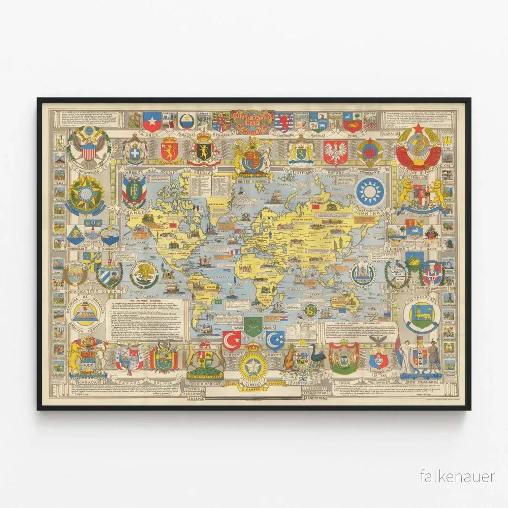 Vintage United Nations världskarta poster