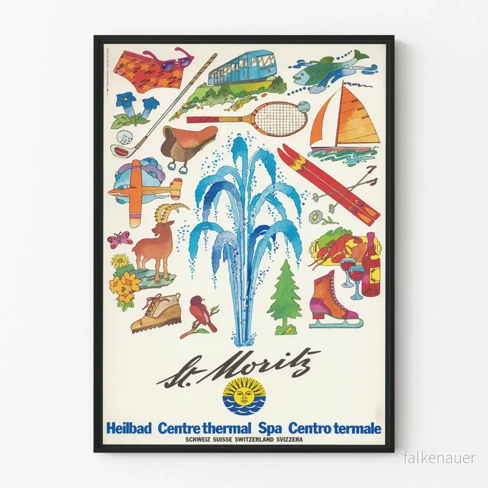 Vintageposter för Saint-Moritz Spa och vintersporter