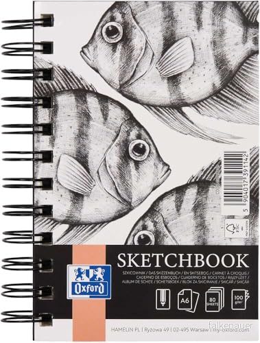 Oxford Skizzenbuch A6 Hardcover dubbel spiralbindning 80 ark 100 g svart 5904017391142