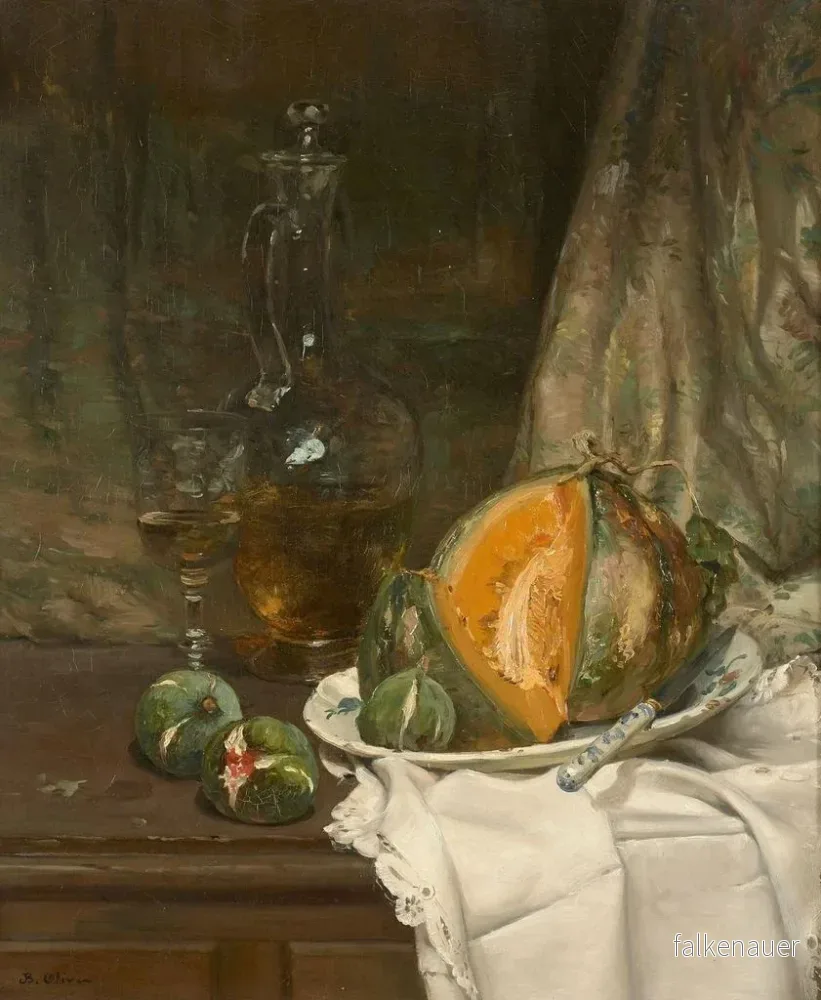 Målning av naturtavla med melon, fikon och karaff - Jean-Baptiste Olive | Konsttryck - Bild 2