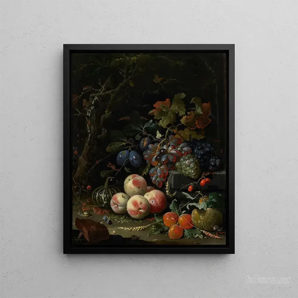 Målning Naturtavla med frukt, lövverk och insekter - Abraham Mignon | Konsttryck