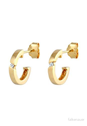Elli DIAMONDS örhängen kvinnor kreol med Diamant (0,03 ct.) i 585 gult guld, En Storlek, fasettad slipning, 4050878540944