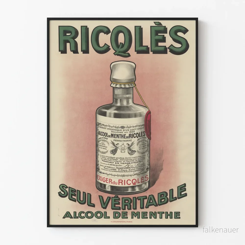 Vintageposter Ricqlès Pepparmyntsalkohol väggdekoration