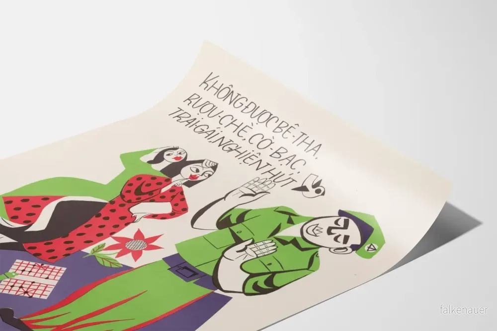 Vintage vietnamesisk poster med de sju arméens bud - Bild 3