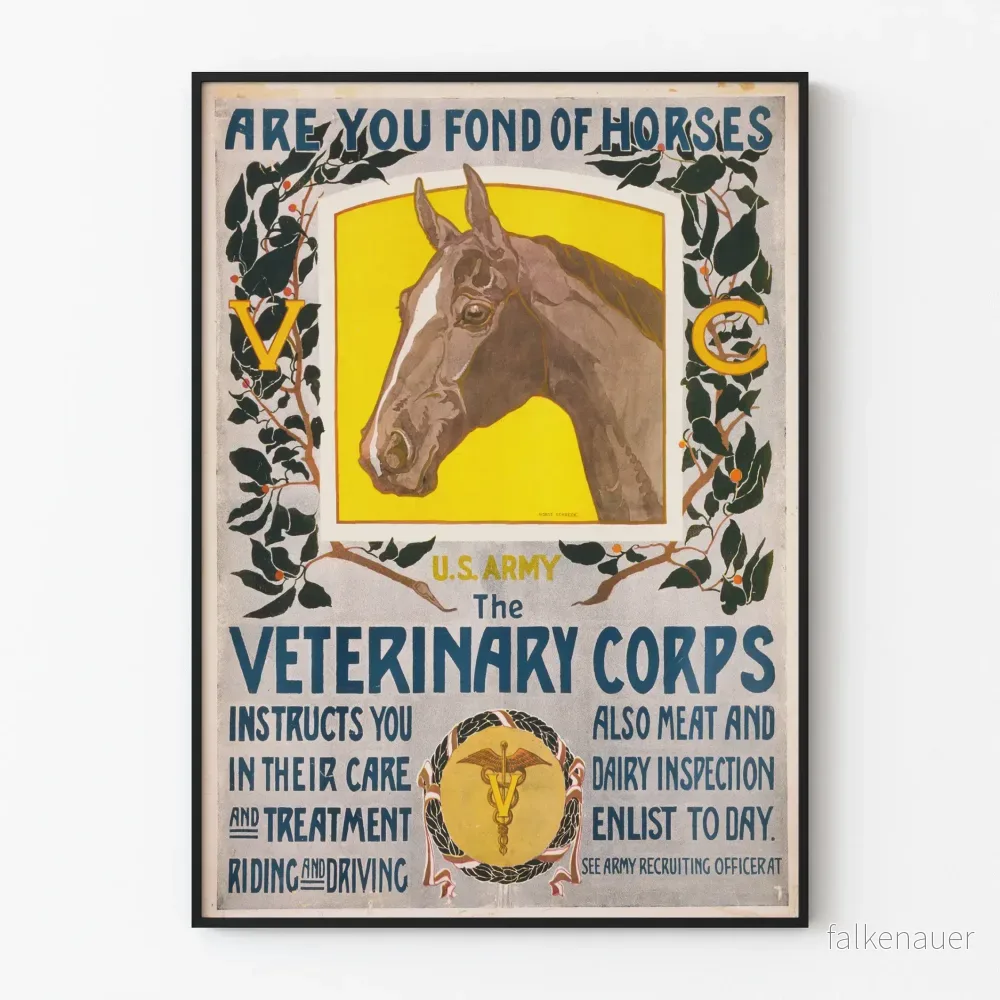 Vintageaffisch US Army Veterinary Corps häst och vård