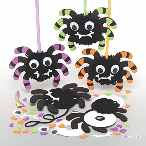 Baker Ross FE674 Spindelpom kit 3 pack, designa dina egna halloweendekorationer, pompom hantverk för barn att tillverka, dekorera och visa, kreativa aktiviteter 5051174121645