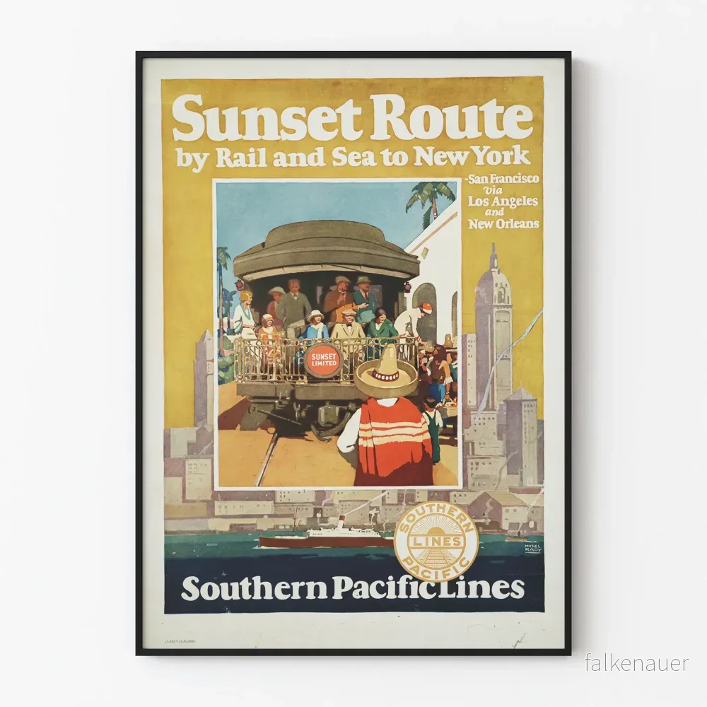 Vintageposter av Route Sunset av Rail och Hav Southern Pacific Lines