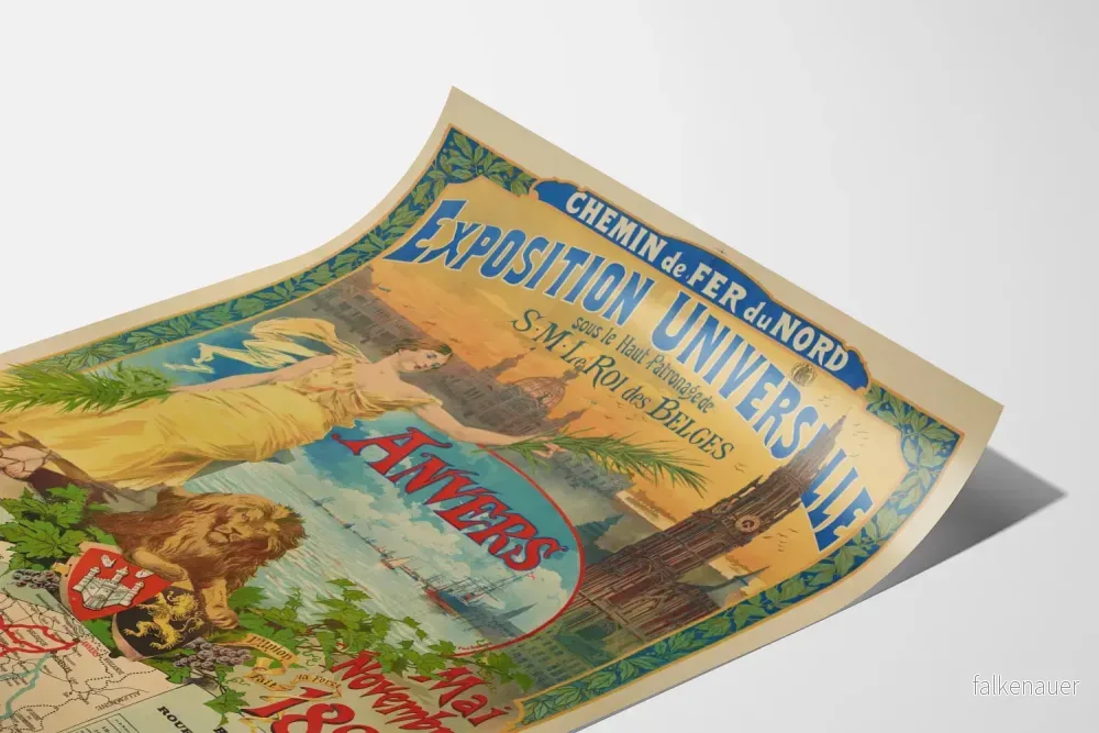 Vintageposter Chemin de Fer du Nord Världsutställning Antwerpen 1894 - Bild 3