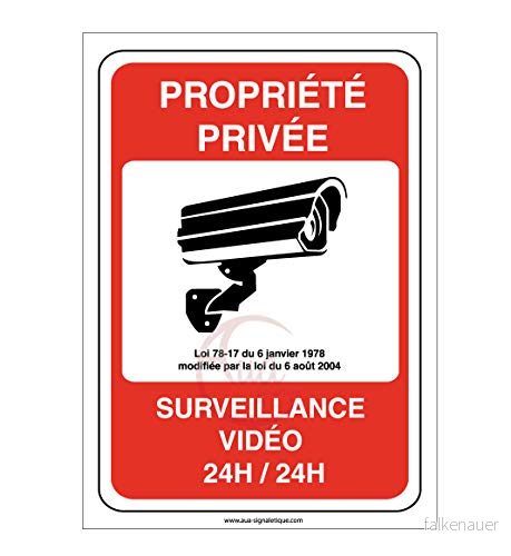 AUA SIGNALETIQUE Privat egendom klistermärke under videoövervakning 24 H /24 210 x 300 mm, vinyl självhäftande 3666180039918