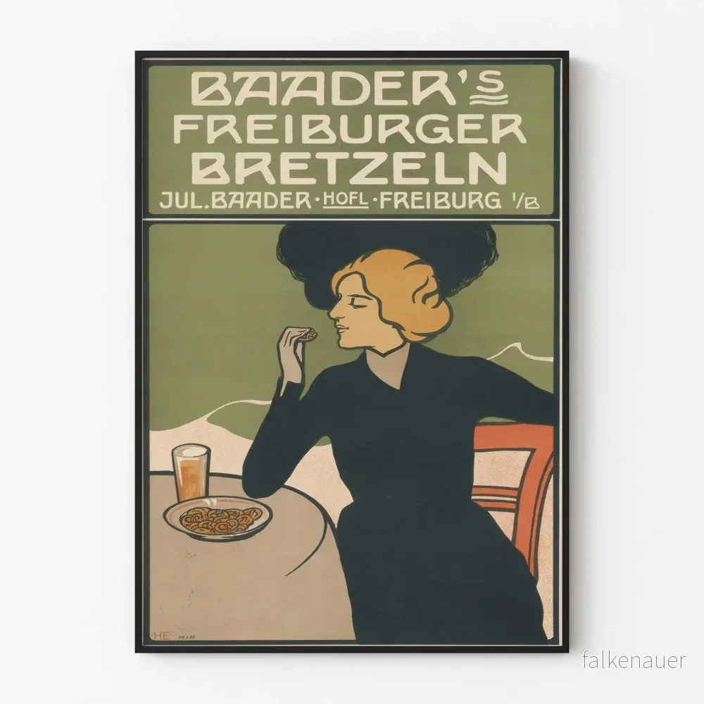 Vintageposter Baader's Freiburger Bretzeln för väggdekoration