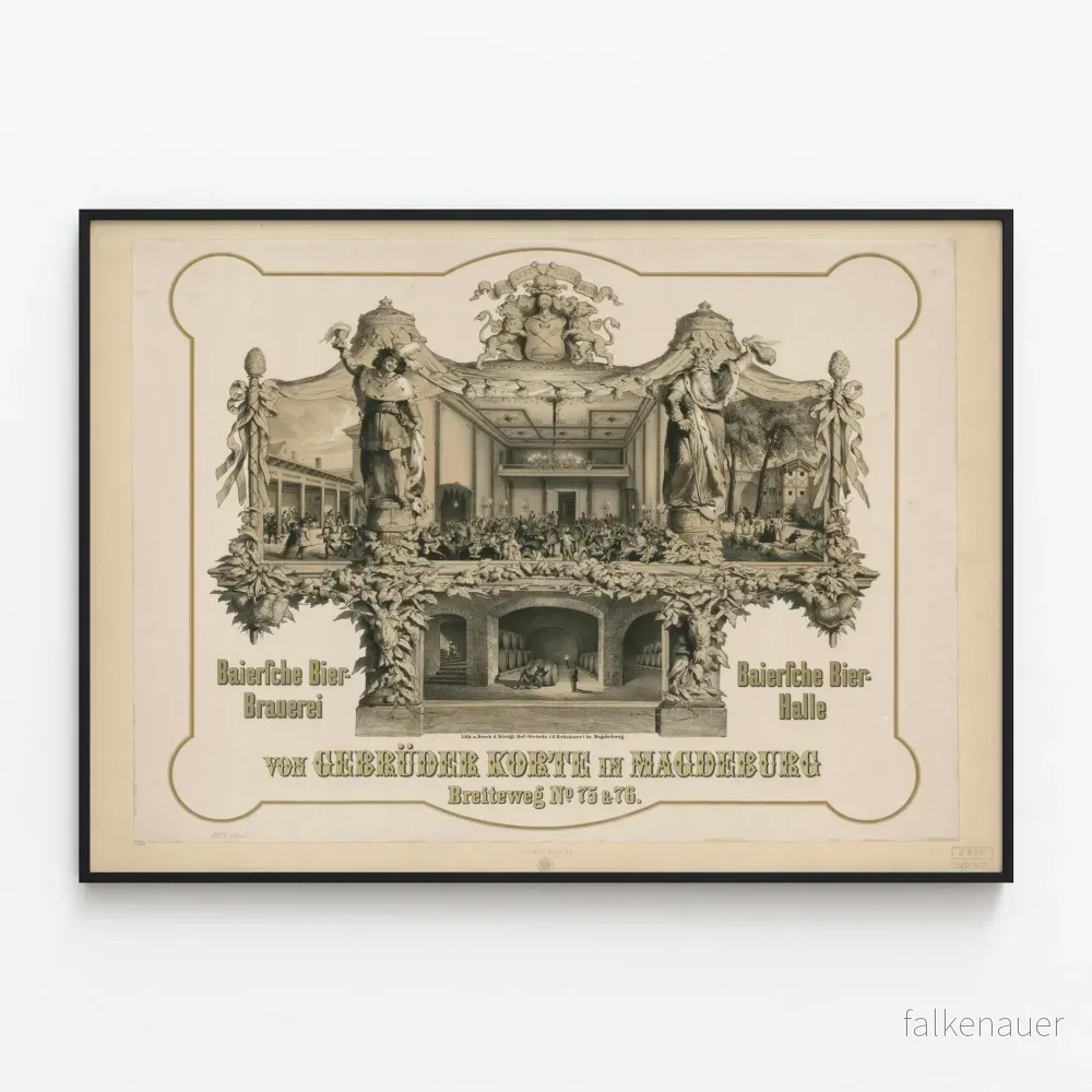 Vintageaffisch för Kafé- och Ölhallen av Gebrüder Korte i Magdeburg