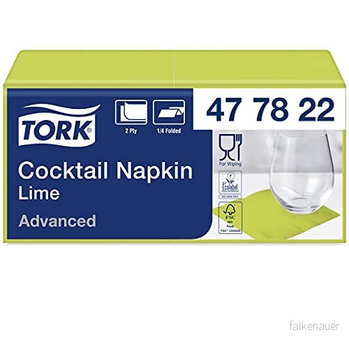 Tork 477822 cocktailservetter limone/cocktail servett i avancerad kvalitet med 1/4 fals/12 x 200 (2400) servetter/23,8 24 cm (B L) 7322540773118
