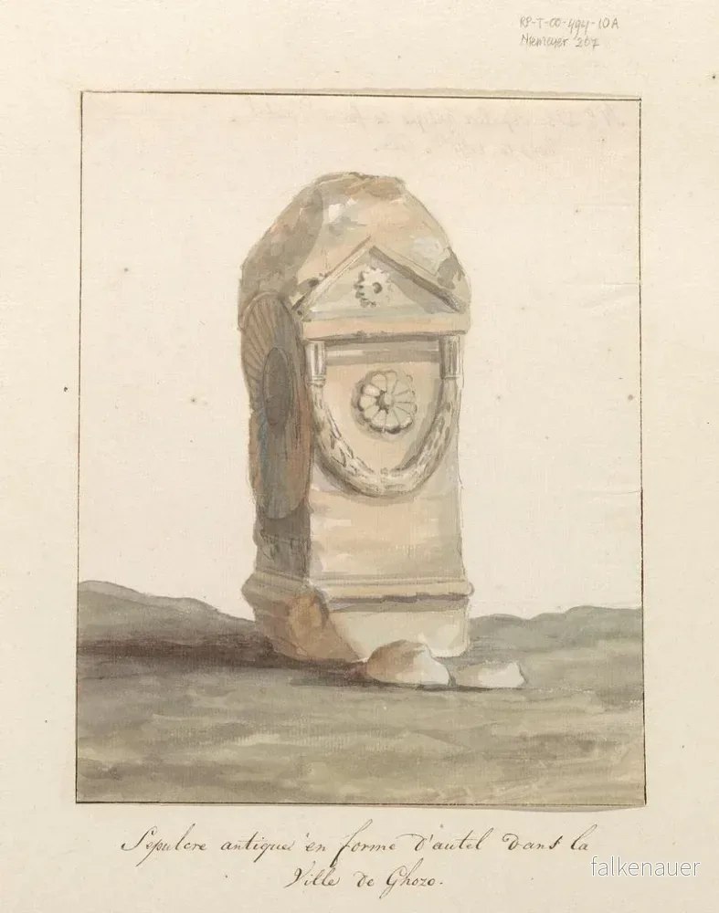 Målning av ett monumentalt gravaltare i klassisk stil i staden Gozo - Abraham Louis Rodolphe Ducros | Konsttryck - Bild 2