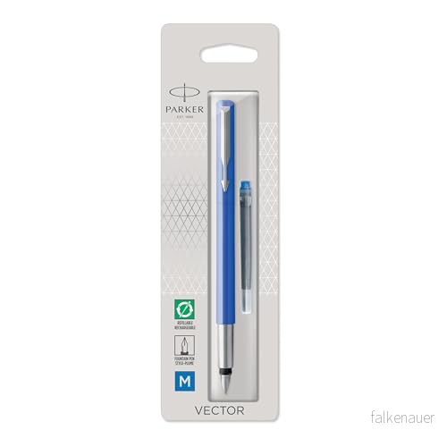 Parker Vector reservoarpenna Blå med kromdetaljer Mediumspets Blått bläck Blisterförpackning 3501179801704