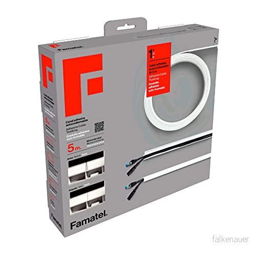 Famatel 71502A självhäftande Kabelkanal med redan integrerad tejp 5 meter 10 x 16 mm fyrkantig enkel montering vit 8429760817284