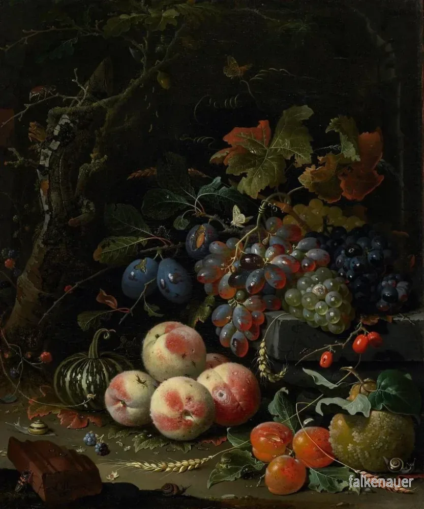 Målning Naturtavla med frukt, lövverk och insekter - Abraham Mignon | Konsttryck - Bild 2