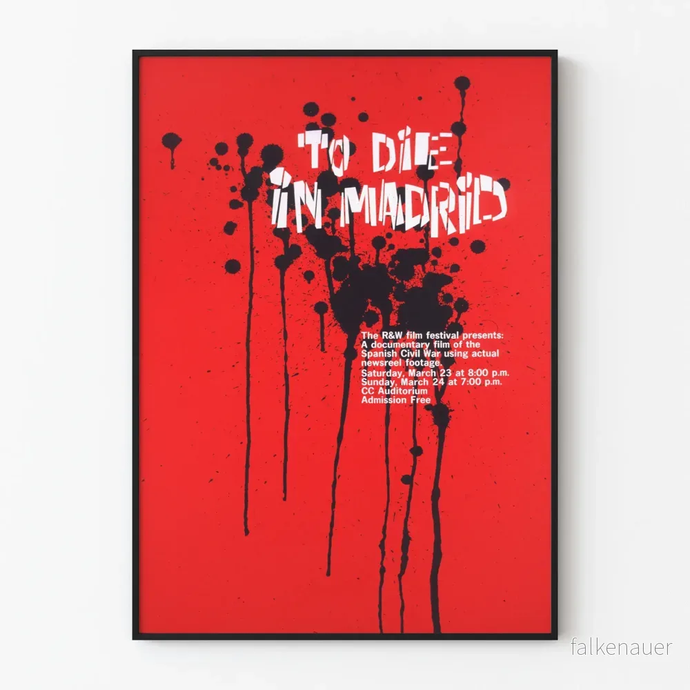 Poster To Die in Madrid i grafisk stil i rött och svart