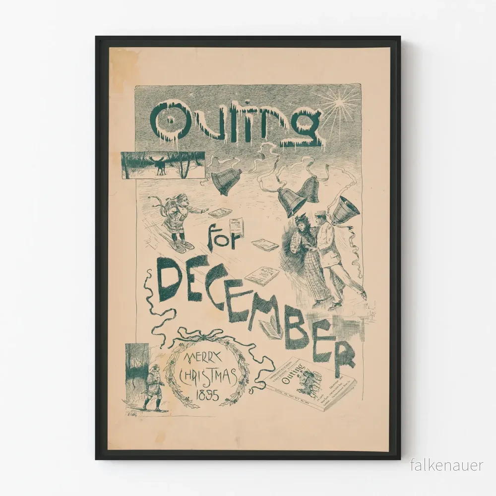 Vintage dekoration poster Outing för december God Jul 1895