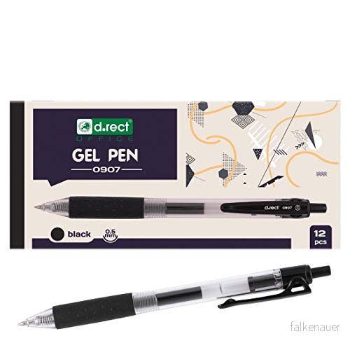 D.RECT 0907 12 stycken Gelpenna tryckgelpenna gelpennor fin spets gummerat grepp svart 5902308723917