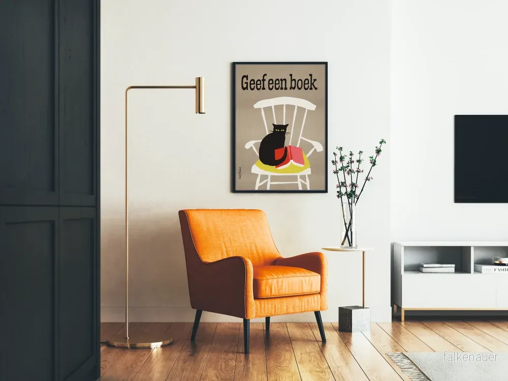 Dekorativ poster med katt och bok på stol - Bild 2