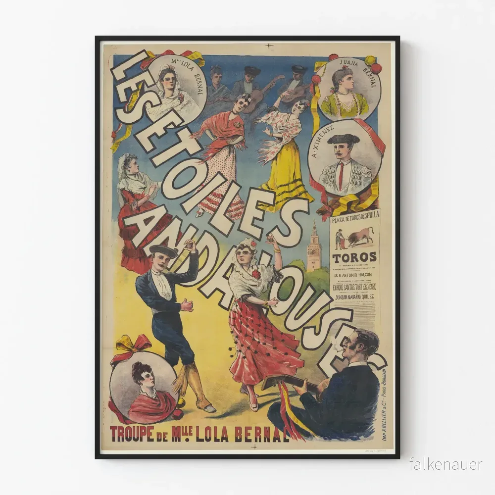 Vintageposter Les Etoiles Andalouses - Mlle Lola Bernals troupe