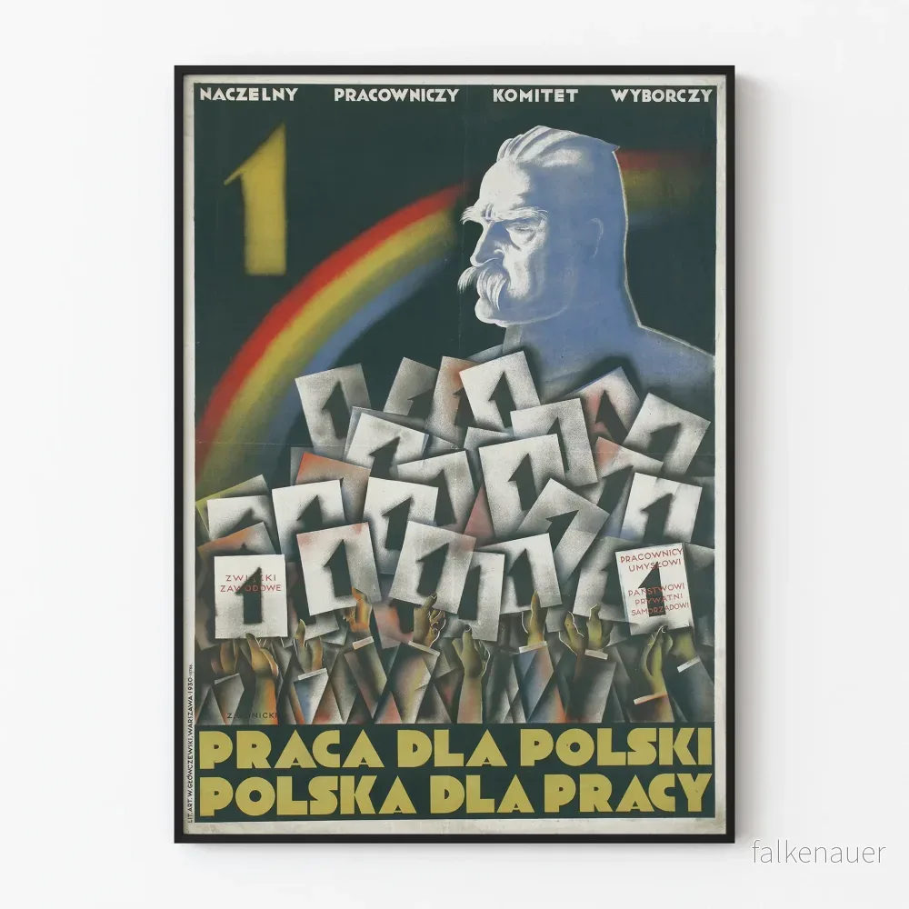 Vintage polsk propagandaposter om arbete och nationellt engagemang