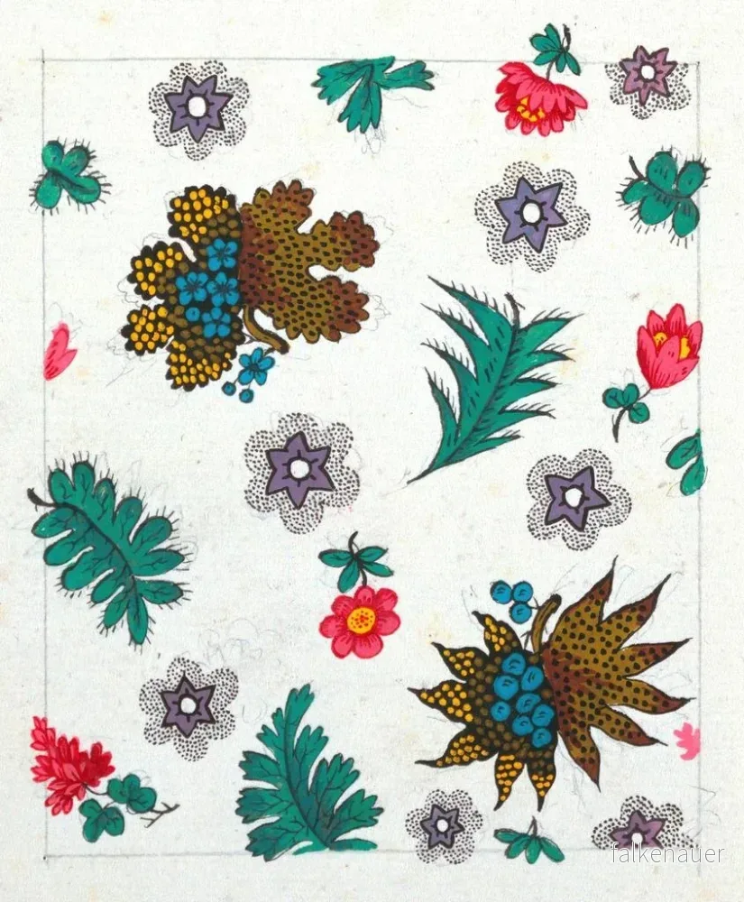 Målning Motif floral för textiltryck Pl II - Anonym | Konsttryck - Bild 2