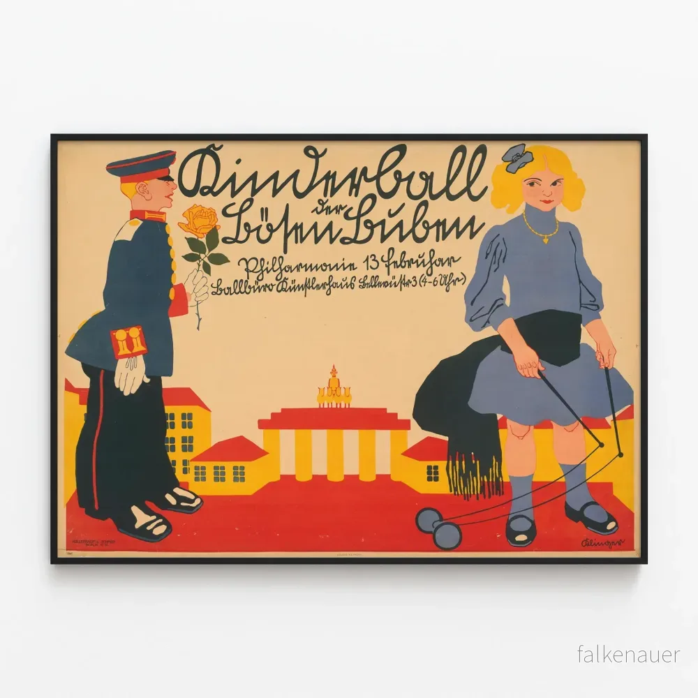 Vintage dekorativ poster med Kinderball och barn i tidsenliga kläder Vintage dekorativ poster med Kinderball och barn i tidsenliga kläder