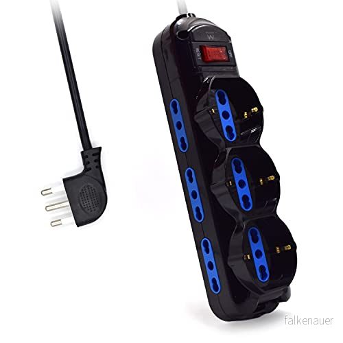 Ewent EW3960 Flera uttag 9 platser,6 Ita 10/16A +3 Schuko uttag, överbelastningsskydd Överspänning 250V/2500W Italiensk kontakt 10A kabel 1,5m svart Strömklass A+ 8054392610479