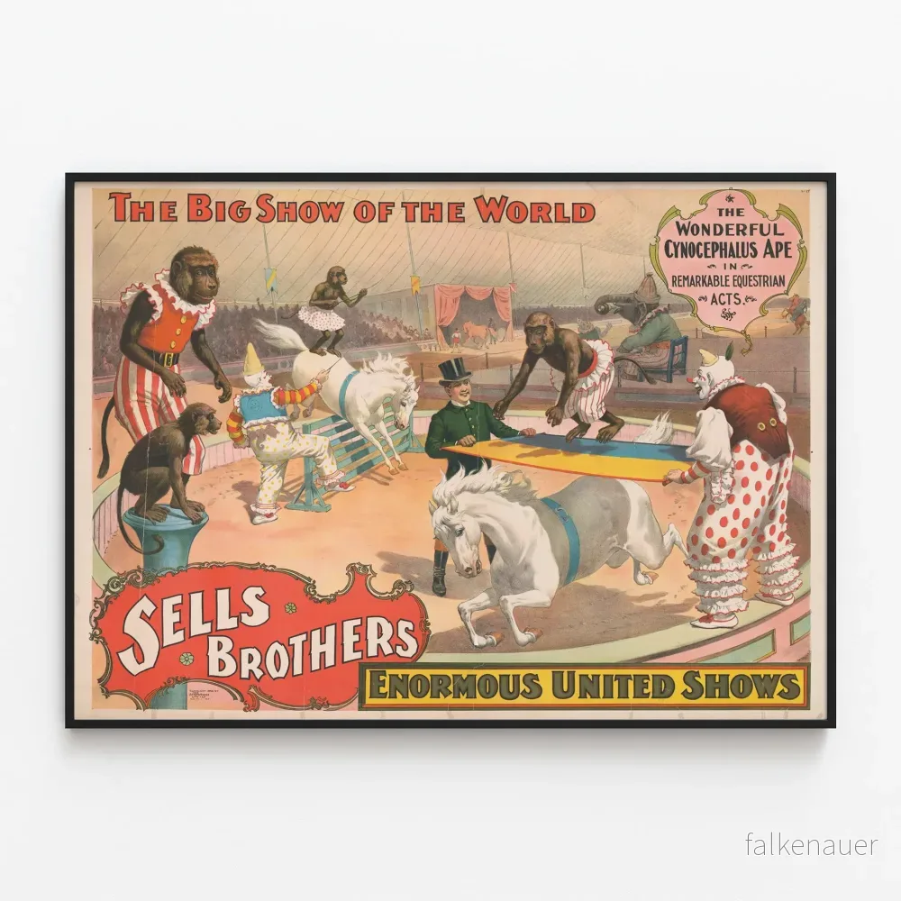 Vintageposter Sells Brothers - Ryttarshow med apor och clowner