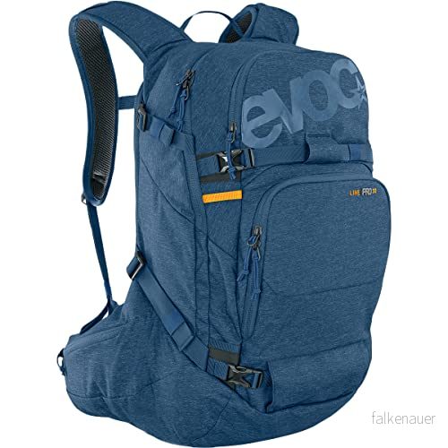 EVOC LINE PRO 30 Touring ryggsäck (LITESHIELD PLUS skydd, kroppsnära, skidfäste, snowboardfäste, vattenflaskficka, isolerad axelrem, snabb åtkomst baktill, lavinficka), jeansblå 4250450725695