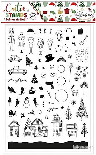 Aladine 67 julscenstämplar skum och gummistämplar för kreativ fritid, scrapbooking, bullet journal, korttillverkning, dekoration gran, snö godisstämpel 03973 3660016039738