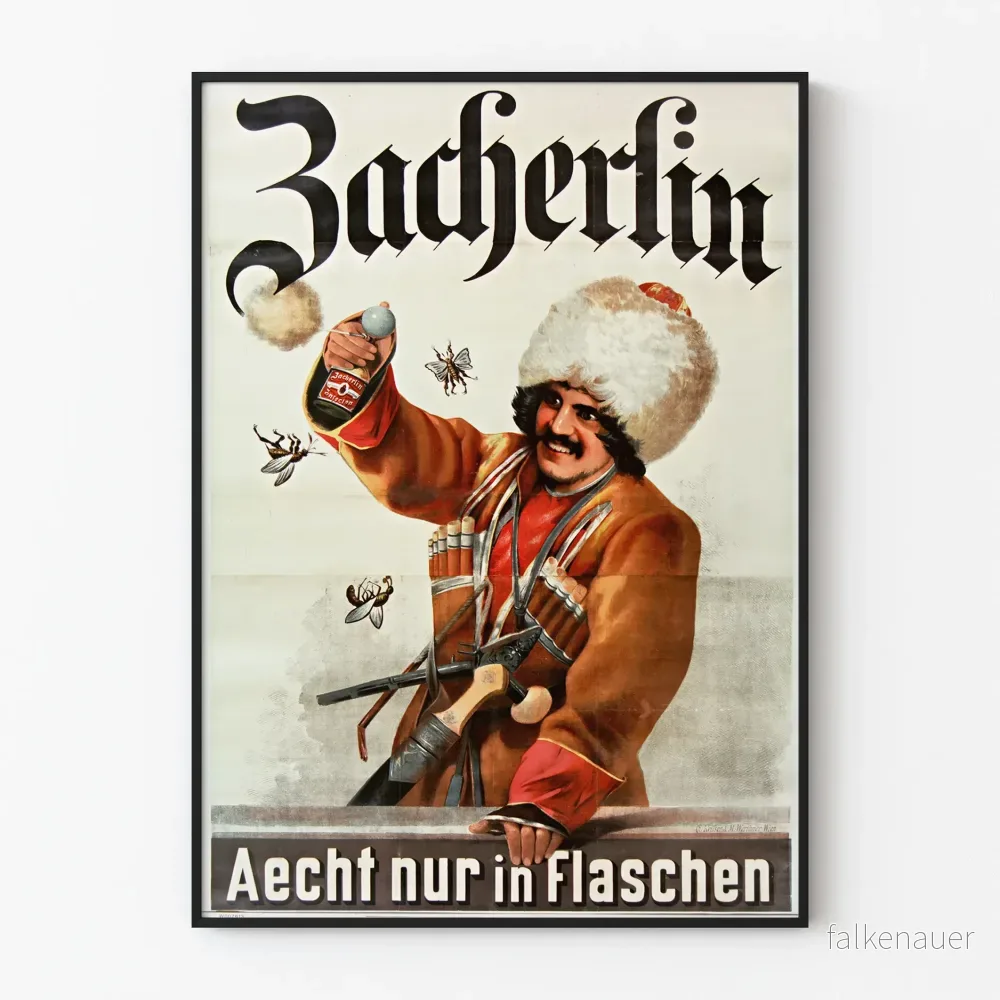 Vintageposter Zacherlin A Äkta endast i flaskor väggdekoration