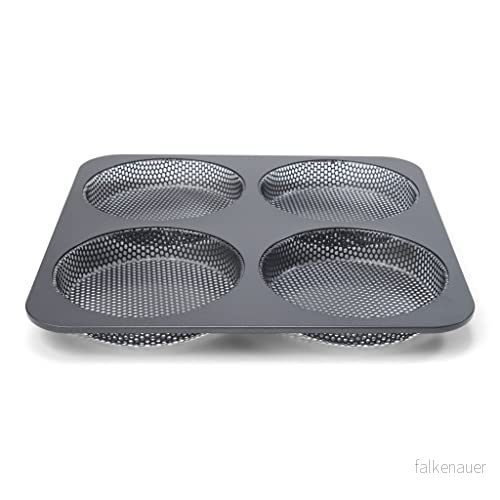 patisse Form perforerade hamburgarbullar non stick beläggning, 4 runda hål på 12 cm (4 3/4 tum) vardera, grytstorlek 28 x (11 tum 11 tum), 1 (1 djup, medium, svart 8712187029898