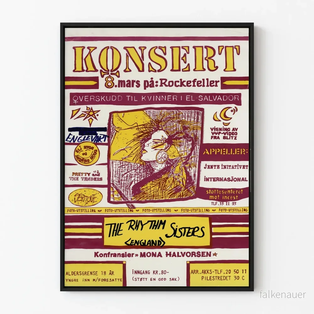 Vintage konsertposter den 8 mars vid Rockefeller – Stöd till kvinnorna i El Salvador