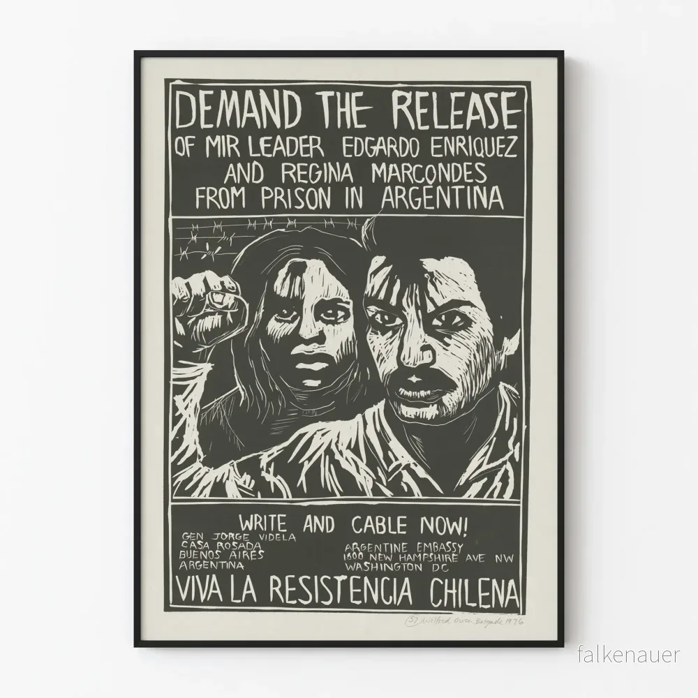 Vintage aktivistposter för frigivningen av Edgardo Enriquez och Regina Marcondes