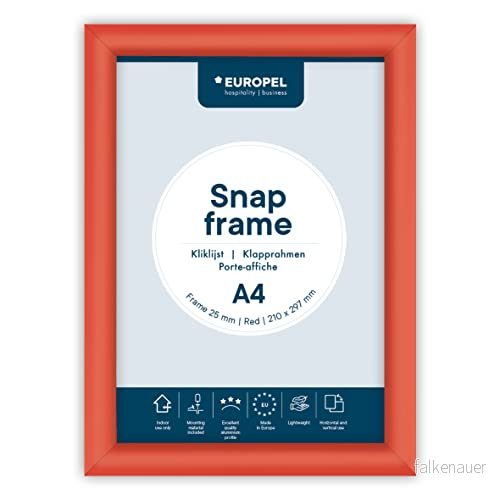 Opus 2 snäppram röd A4, 25 mm aluminium anodiserad konstruktion och anti bländning skydd klämma affischhållare för detaljhandels reklamskärmar Meddelande skylt ram väggar 8713931350268